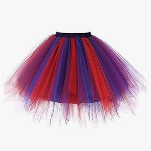 Adult Women 80s Tutu Skirt Layered Tulle Petticoat Halloween Red-Purple Size S/L